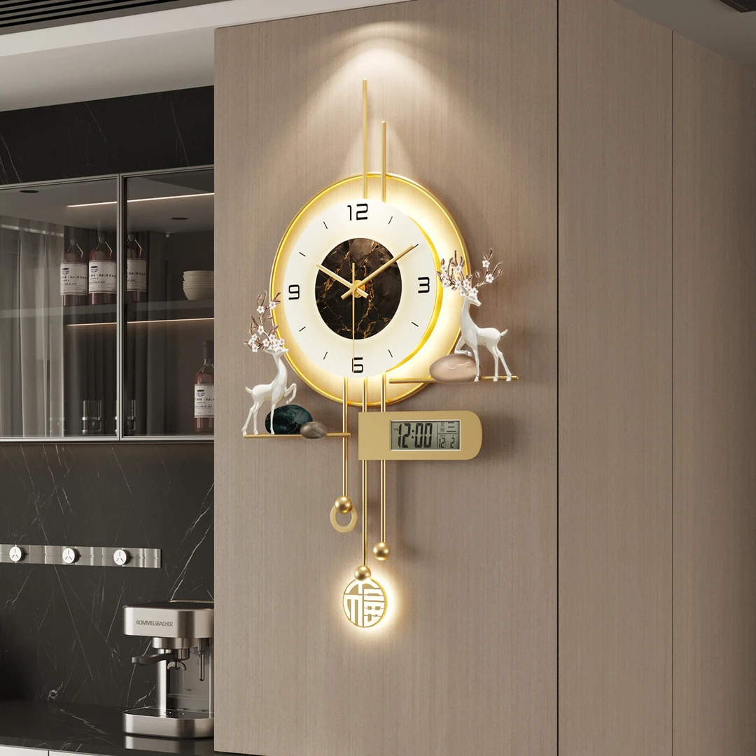 2025款客厅创意万年历时钟挂墙高档大气钟表轻奢挂表麋鹿设计挂钟