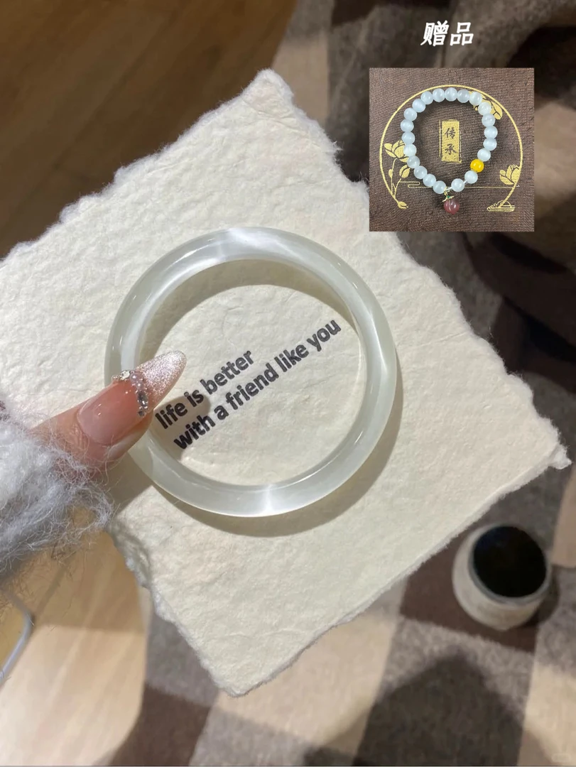 非金属珐琅手镯 精品款白月光猫眼天然荔枝冻浪漫冰透手镯