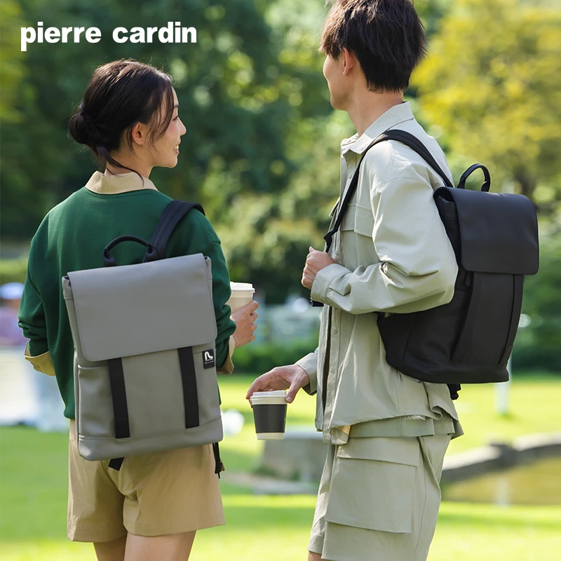 皮尔卡丹双肩包男款黑色商务背包男士双肩包通勤旅行皮带男款