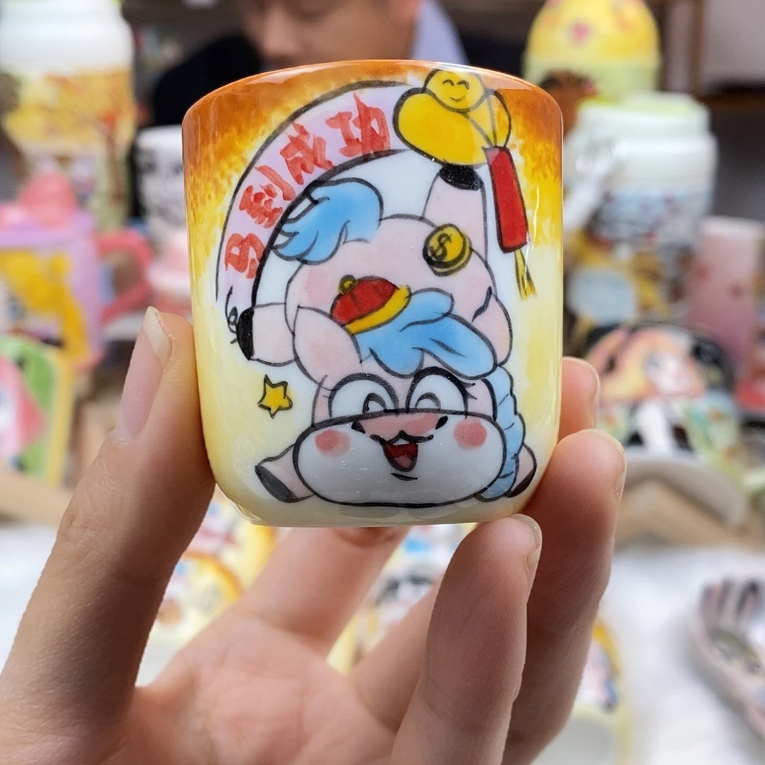 瓷片董董文创手绘陶瓷