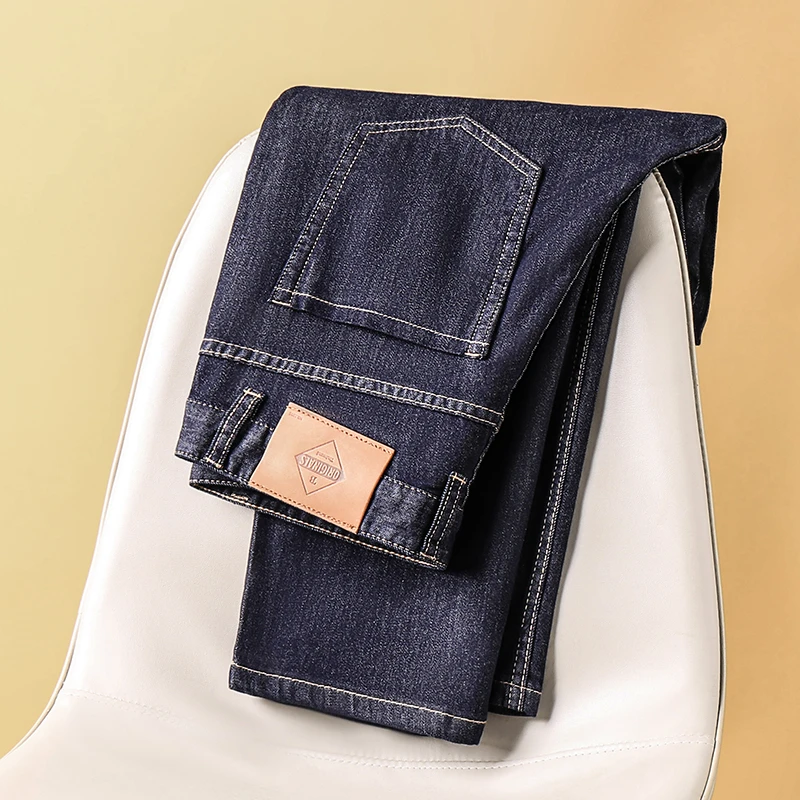 高端丹宁原色普洗不褪色长裤夏季薄款新疆长绒棉男裤直筒牛仔裤子