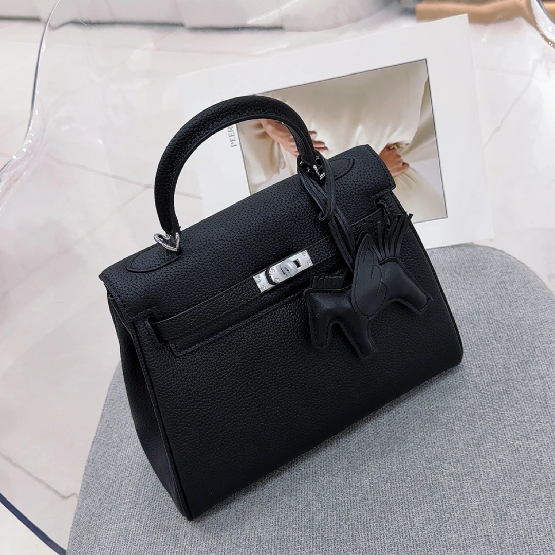 25厘米荔枝纹凯莉包 欧美范简约百搭手提包 气质休闲斜挎包 时尚