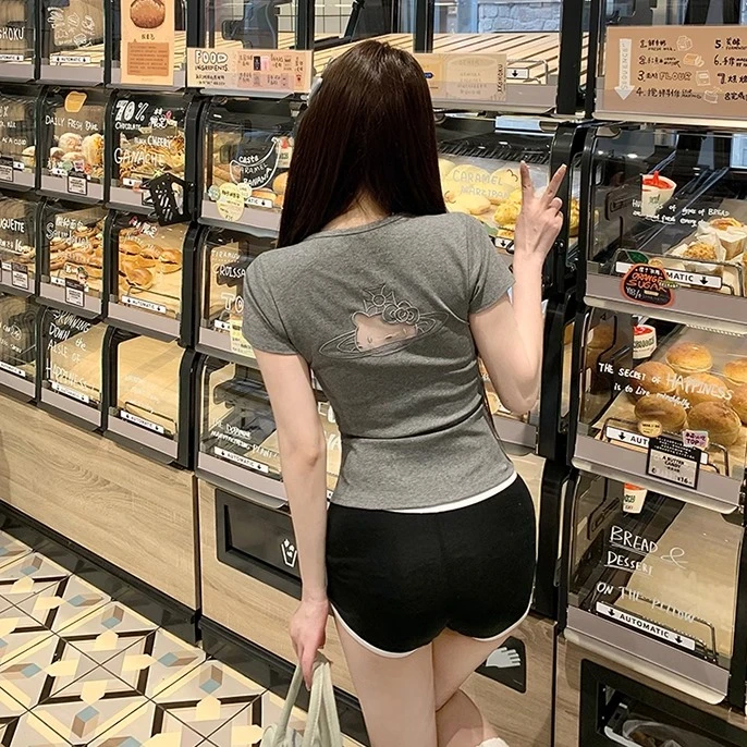 多巴胺kt正肩短袖t恤女春夏纯欲辣妹镂空露背短款小上衣独特绝美