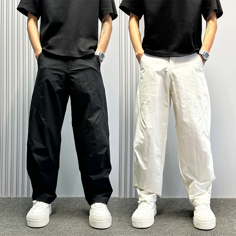 高级感白色裤子男夏薄款宽松直筒休闲裤痞帅潮牌速干透气净版男裤