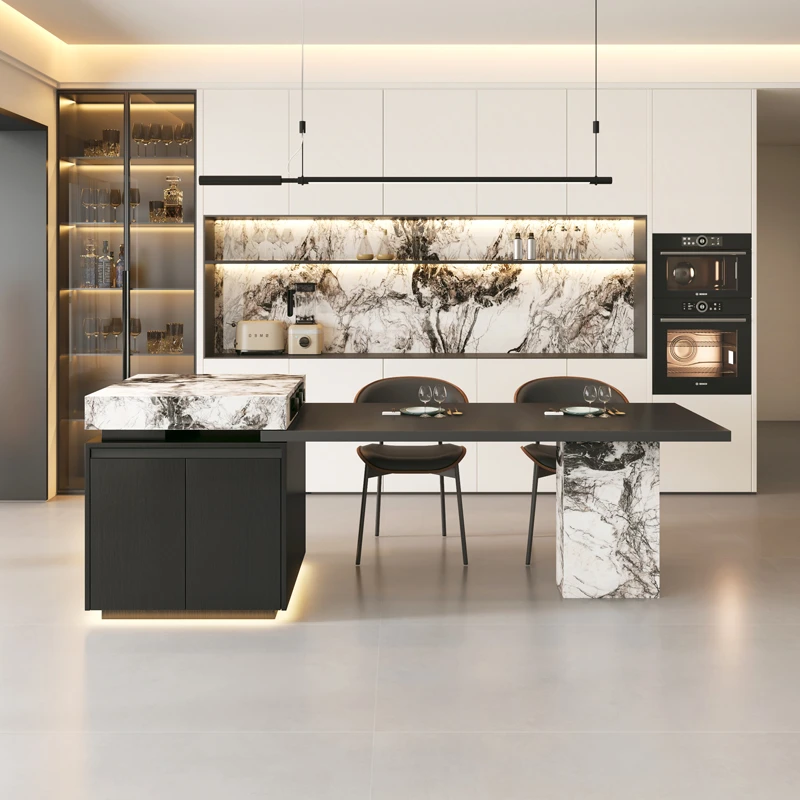 多功能岛台餐桌一体意式客餐厅桌开放式厨房轻奢高级岩板家用岛台