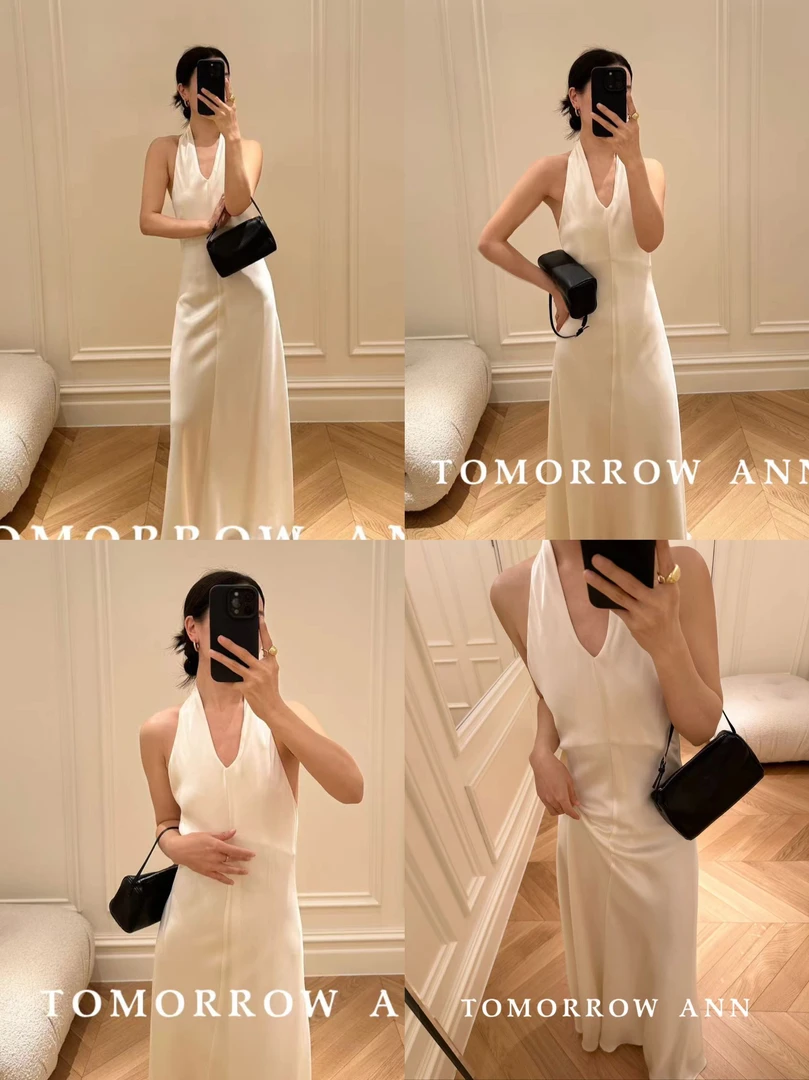【NO退NO换】福秒-高智风缎面！挂脖后露背极简连衣裙（TM10583#）TM