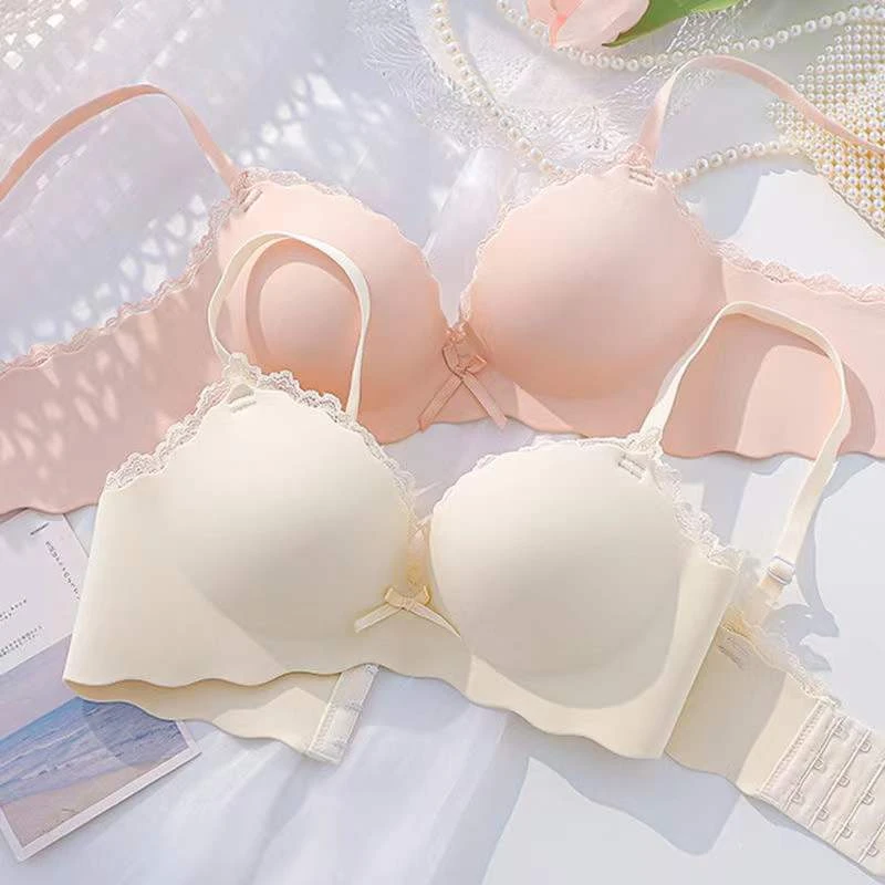 涵情猫无痕内衣女小胸聚拢无钢圈厚bra平胸专用性感蕾丝上托胸罩