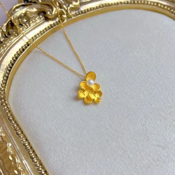 足金999古法精工幸运三叶草女款经典套链三花套链