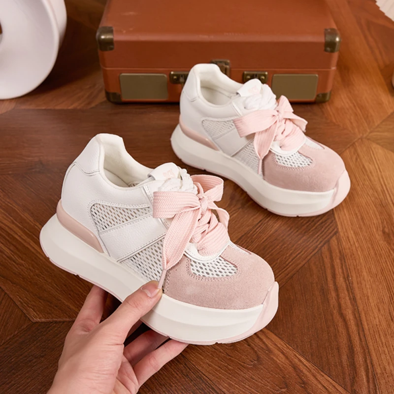 8cm内增高德训鞋女夏2025网面透气阿甘鞋网红松糕厚底休闲鞋ins潮