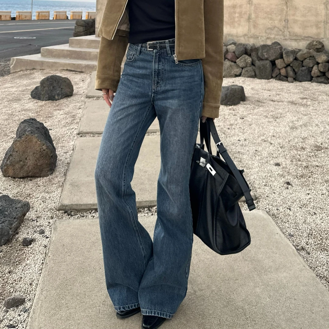 【雅宁YN】24春夏新款 高腰复古 水洗日系牛仔长裤