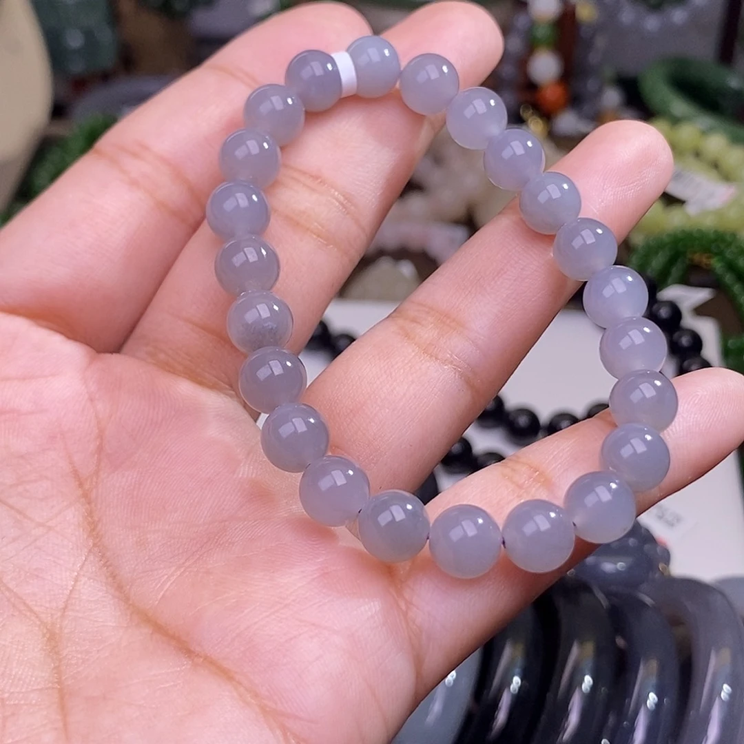 和田玉烟紫冰底老料约8mm手串未镶嵌