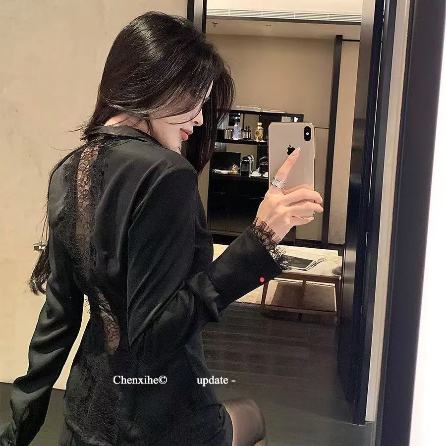 秃秃家polo领蕾丝衬衫ins上衣设计感小香风法式时尚韩版衬衫702