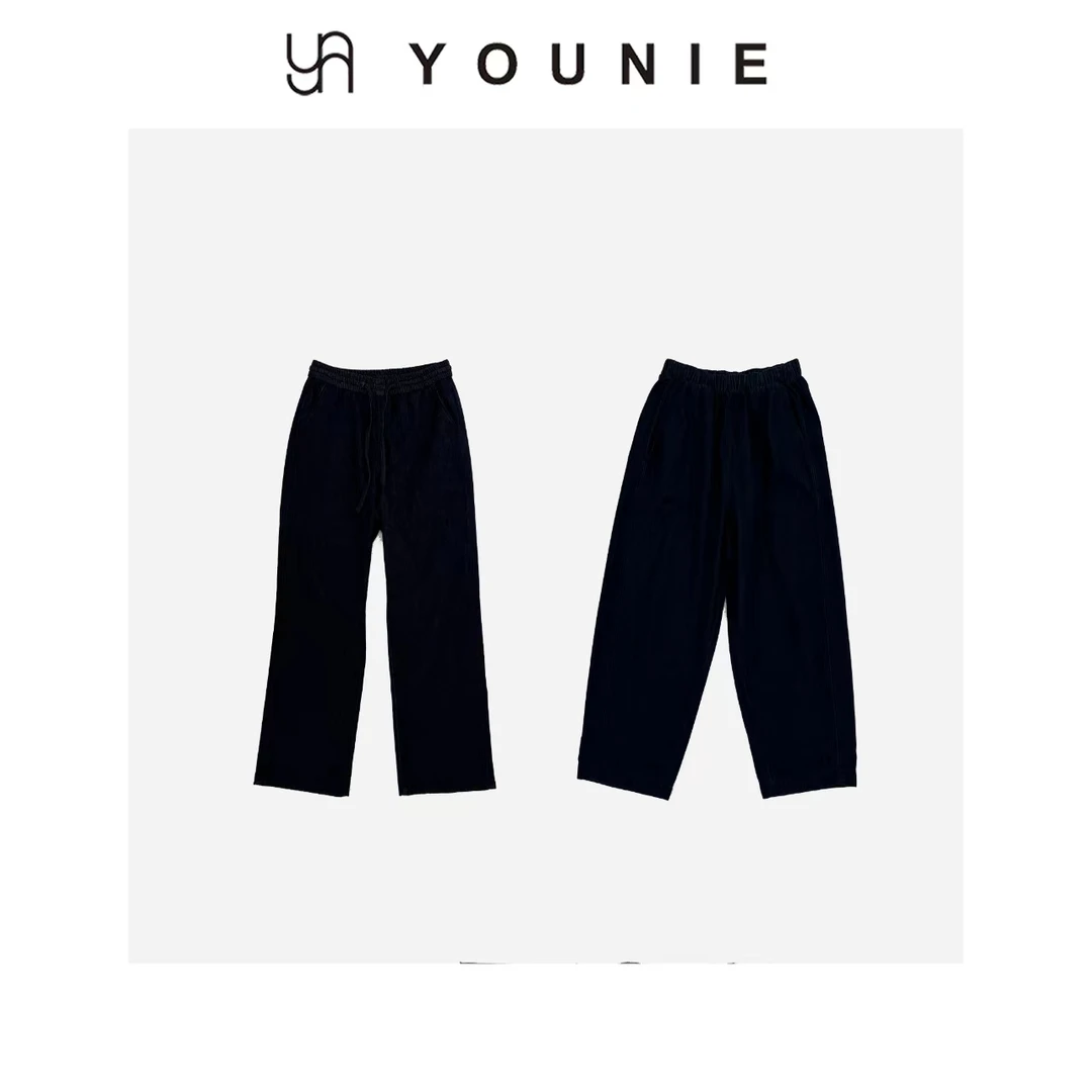 Ky758简约休闲松紧腰深蓝色牛仔裤