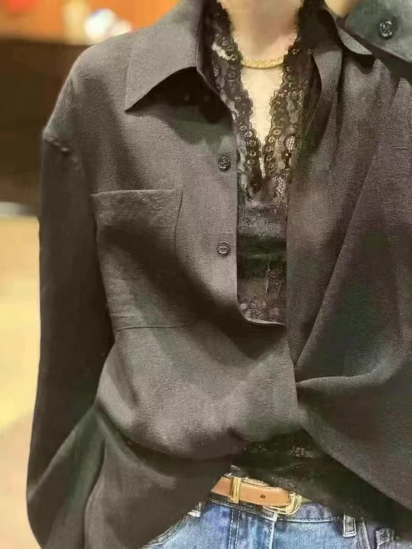 高端女装蕾丝背心气质衬衣两件套春秋季新款