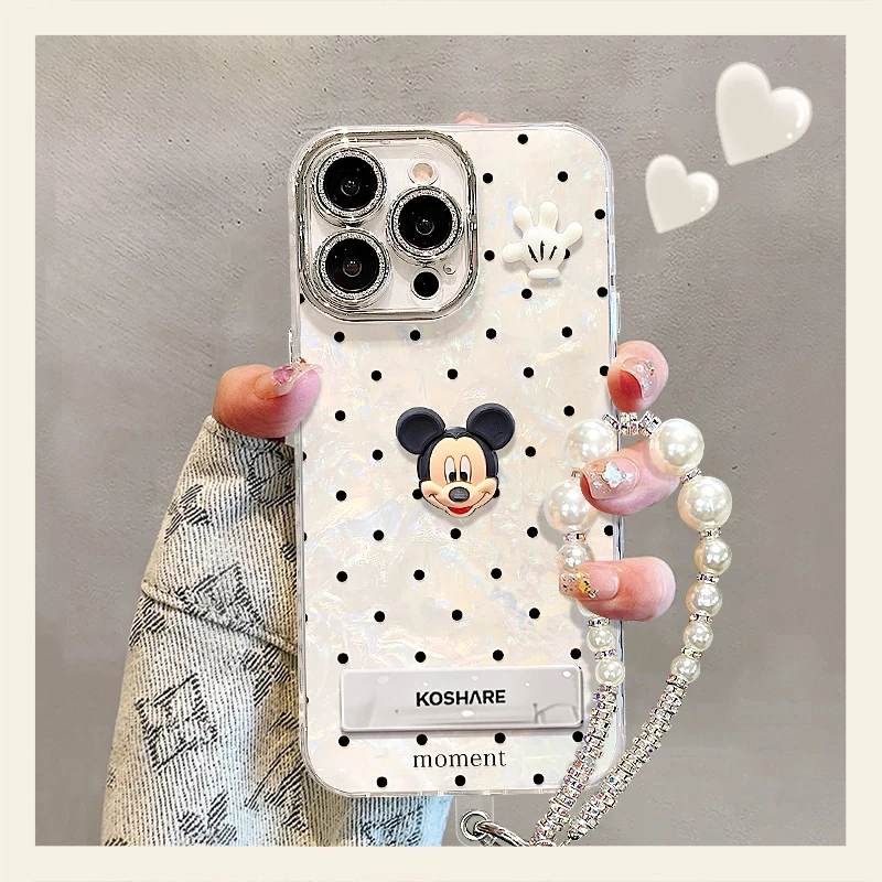 波点米奇公仔适用苹果15vivo华为oppo小米iPhone精孔贝壳纹手机壳