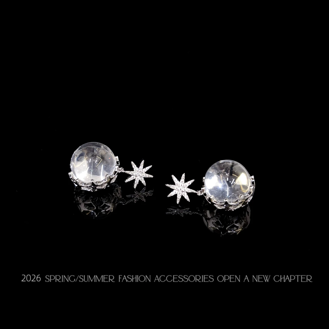 铜合金耳饰 镀白金 2026款G1616【星落琉璃】BOBAOLI 耳钉