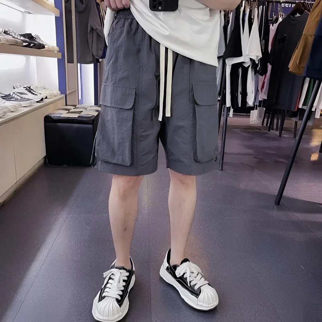 夏季工装短裤男士纯色宽松直筒潮牌速干五分裤青年时尚休闲外穿锦