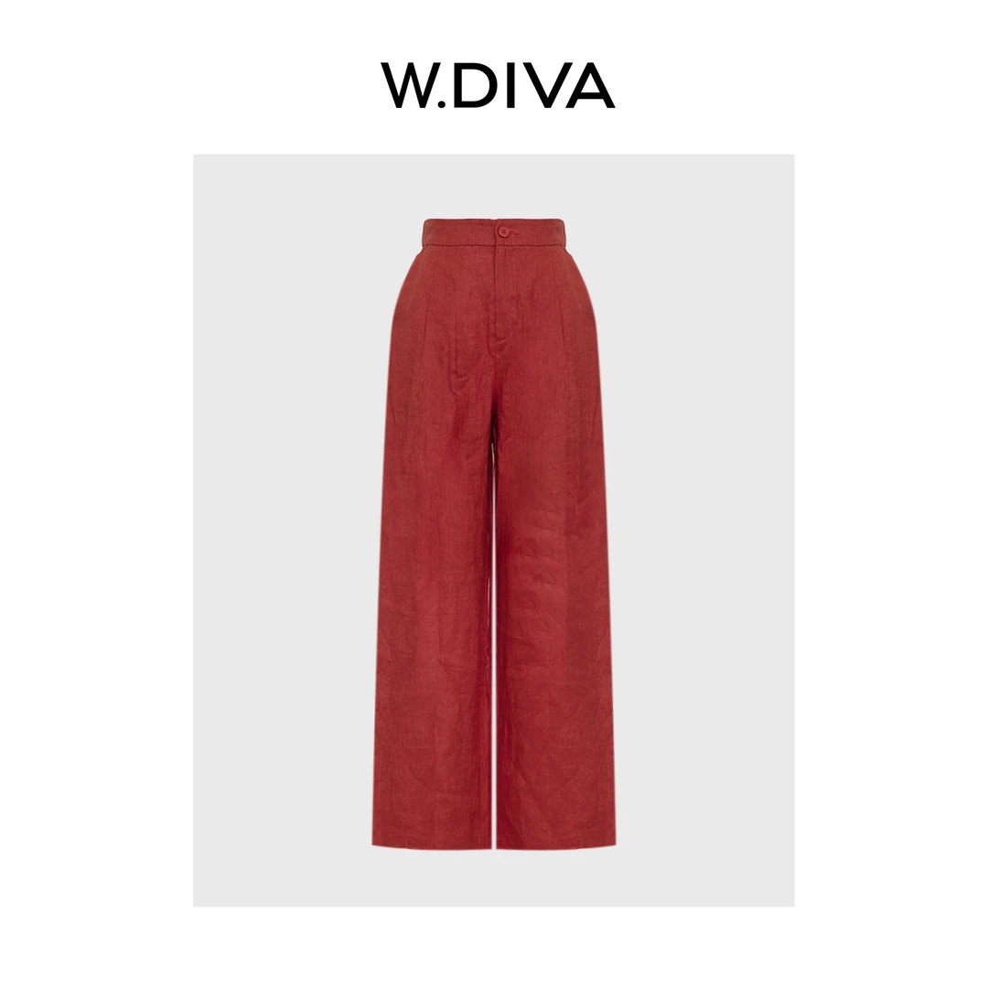 W.Diva【暮晓】夏季天然亚麻法式慵懒松弛半松紧休闲长裤52K192473