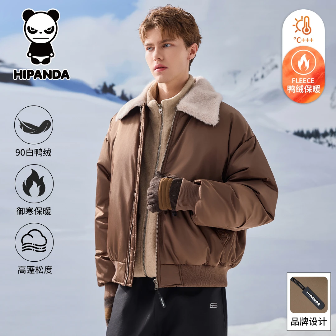 Hi Panda你好熊猫冬季美式cleanfit翻领羽绒服男宽松保暖防寒外套