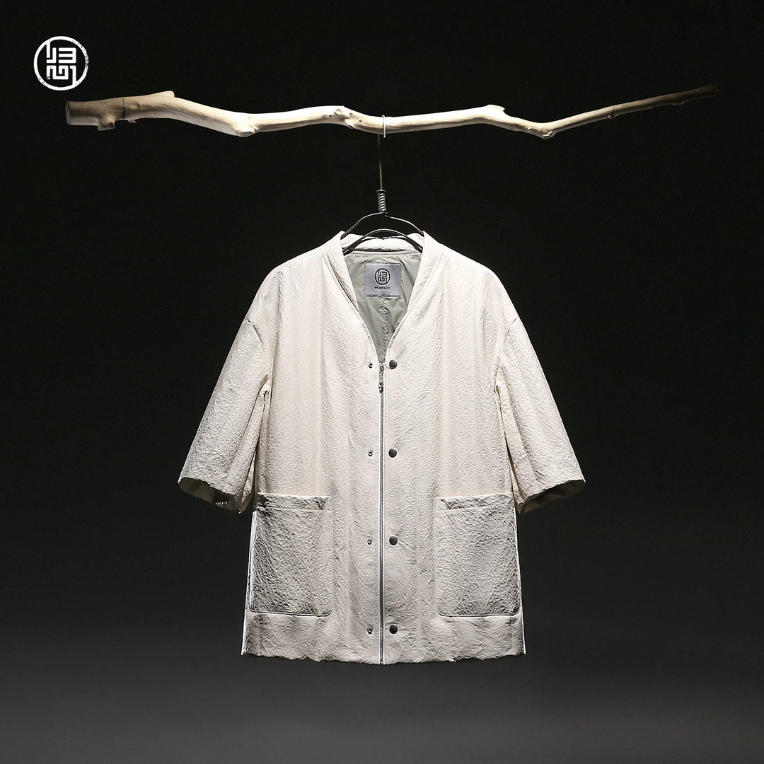 归心国风男装 冬季新款男士 羊皮 95%鹅绒 V领半袖 真皮羽绒服