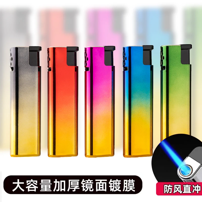高档耐用新款电镀金属定制电子防风打火机充气防爆个性创意家用