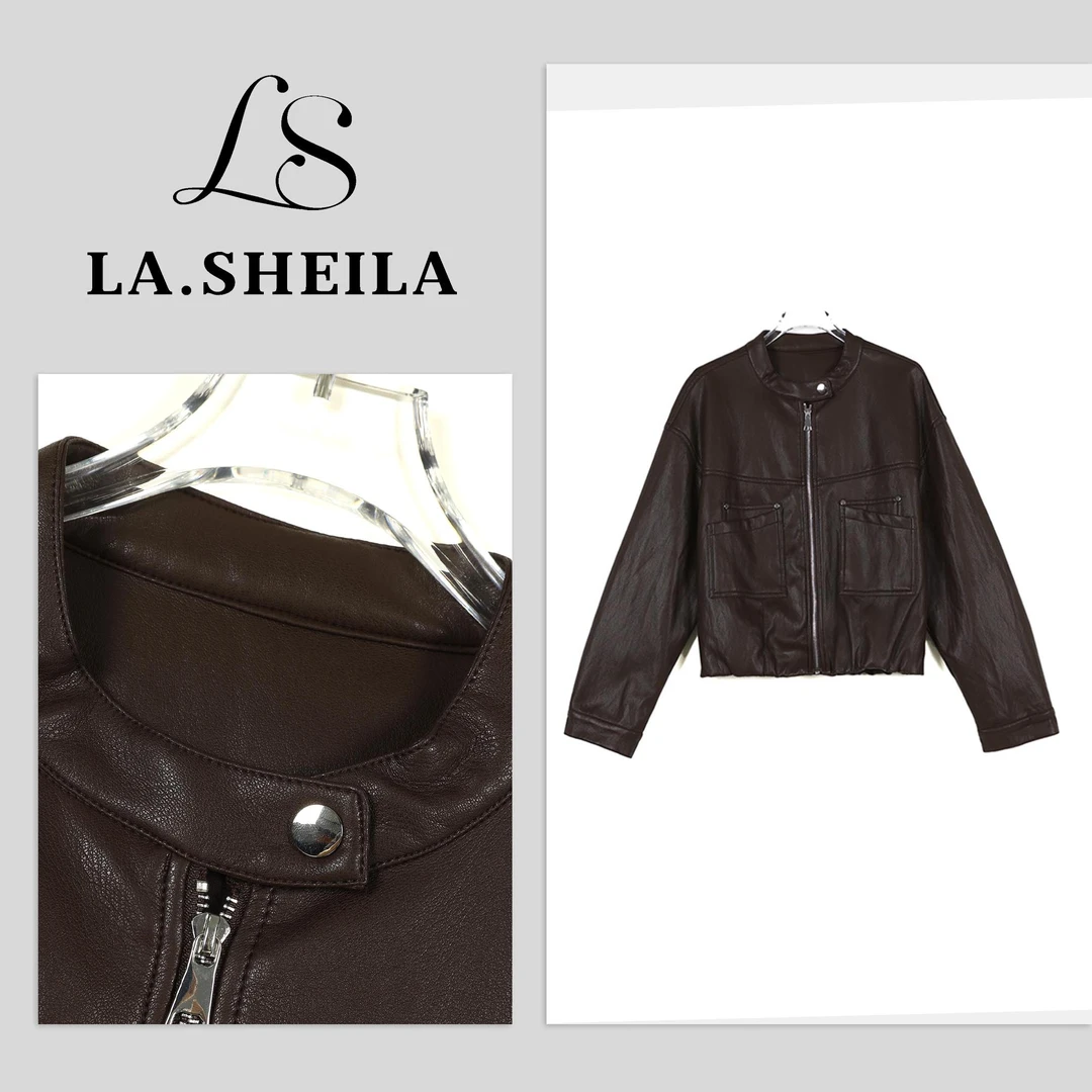 LA.Sheila琥珀流光 “香奶奶”拉链气质皮衣外套253-WT/0804-805