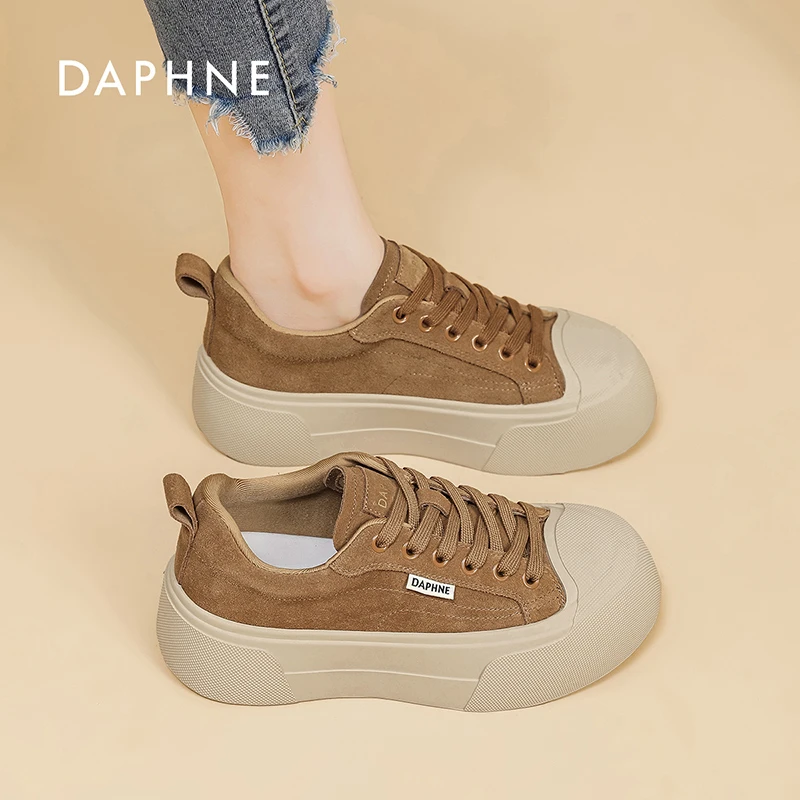 达芙妮软底不累脚松糕鞋女秋季潮流时尚休闲鞋复古低帮系带板鞋S