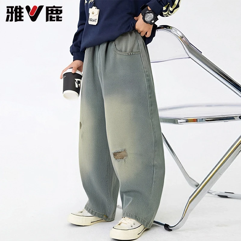 【雅鹿正品】男童秋装牛仔裤子帅气春秋季长裤2603016