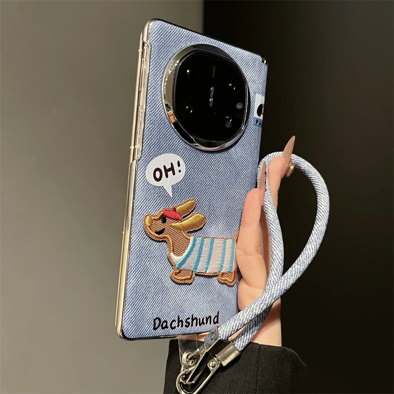 牛仔纹腊肠狗适用华为mateX6典藏版折叠屏手机壳mateX5X3磁吸中轴