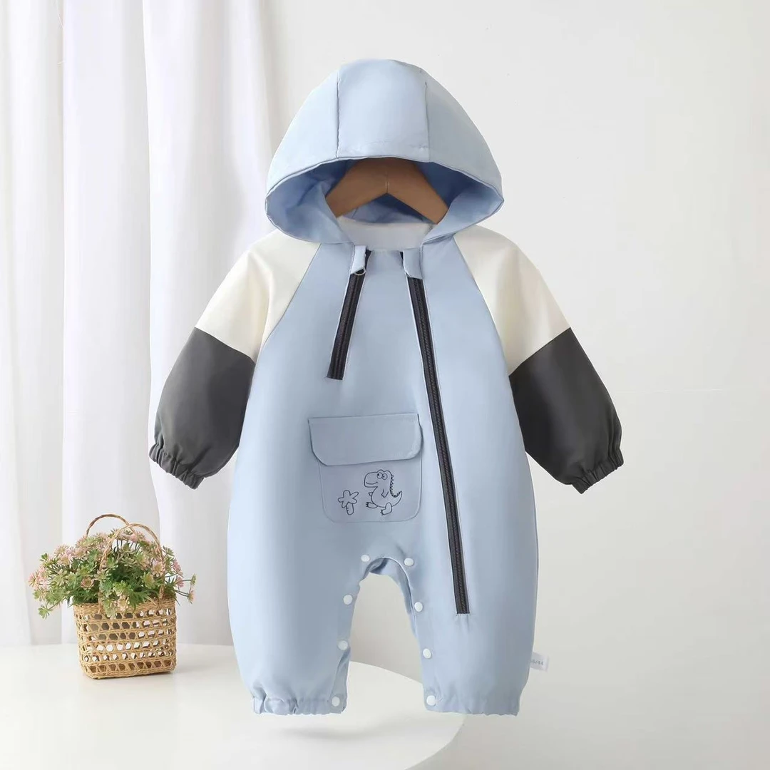 新款婴幼儿春秋季冲锋时髦哈衣时尚百搭男宝休闲外出服