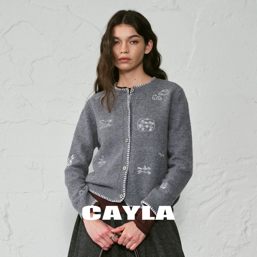 CAYLA26SS冬季胶囊系列田园牧马刺绣短款羊毛开衫针织外套170