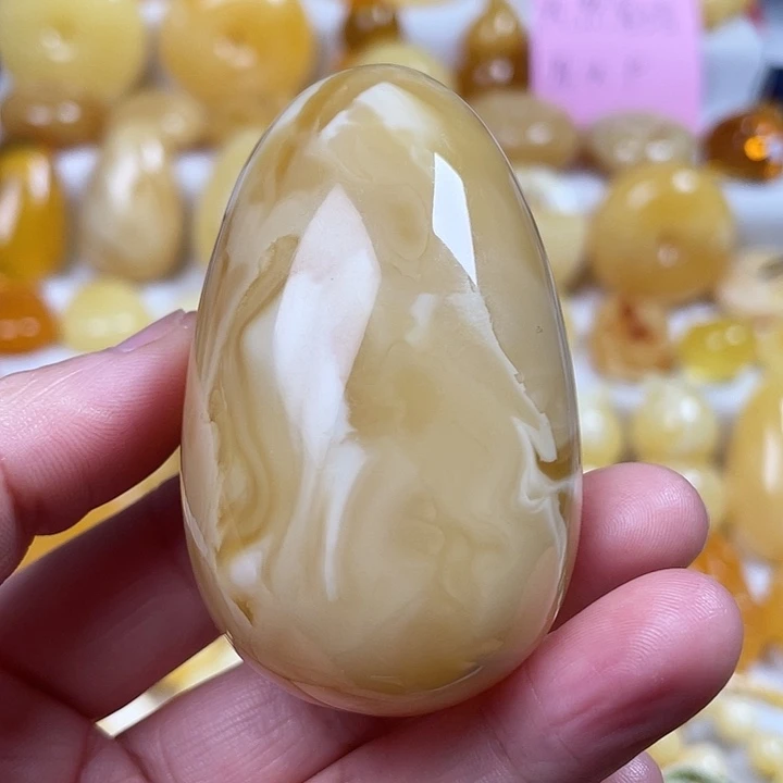 蜜蜡裸石未镶嵌白花蜡水滴吊坠