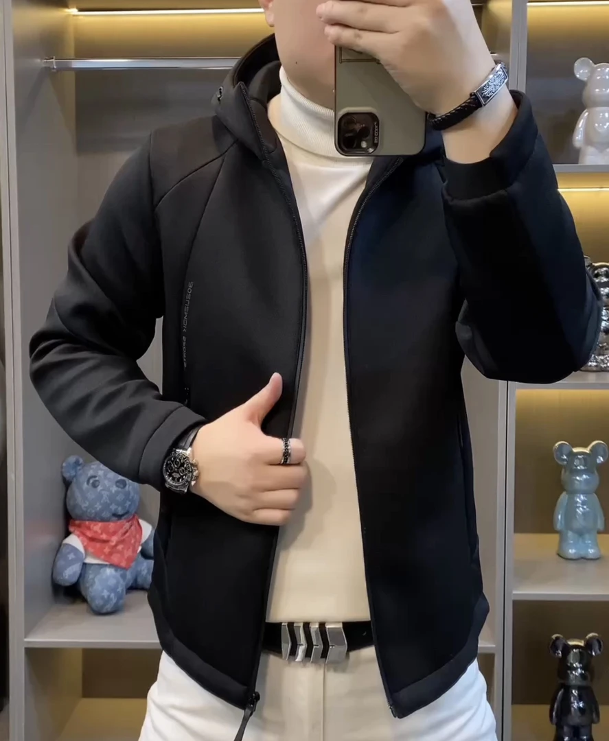 秋冬季男士连帽外套加厚保暖外套潮流百搭休闲上衣运动简约