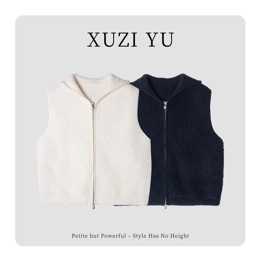 XUZI YU.小个子定制极简风拉链连帽毛毛马甲女2025冬771-MJ18681