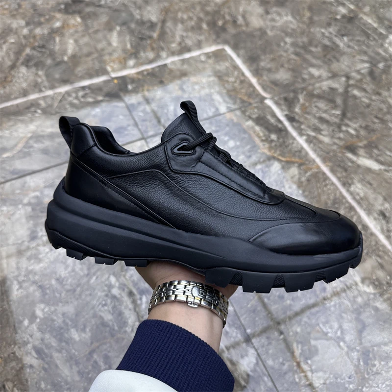 欧货高端男鞋潮牌商务皮鞋秋季新款真皮厚底运动鞋百搭时尚休闲鞋