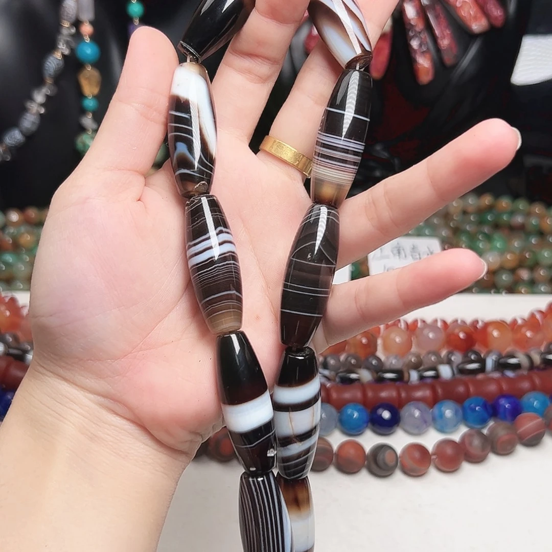 玛瑙/玉髓合金珠宝半成品x454 14m 蚕丝天珠一条