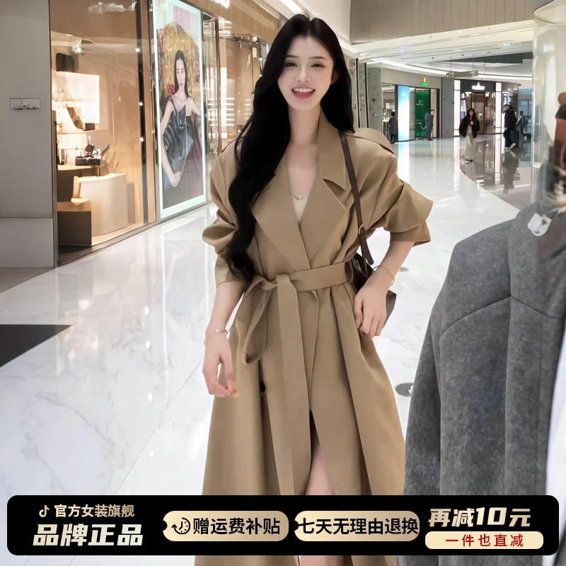 卡其色风衣外套女中长款2025秋季新款韩系收腰气质正肩小个子大衣