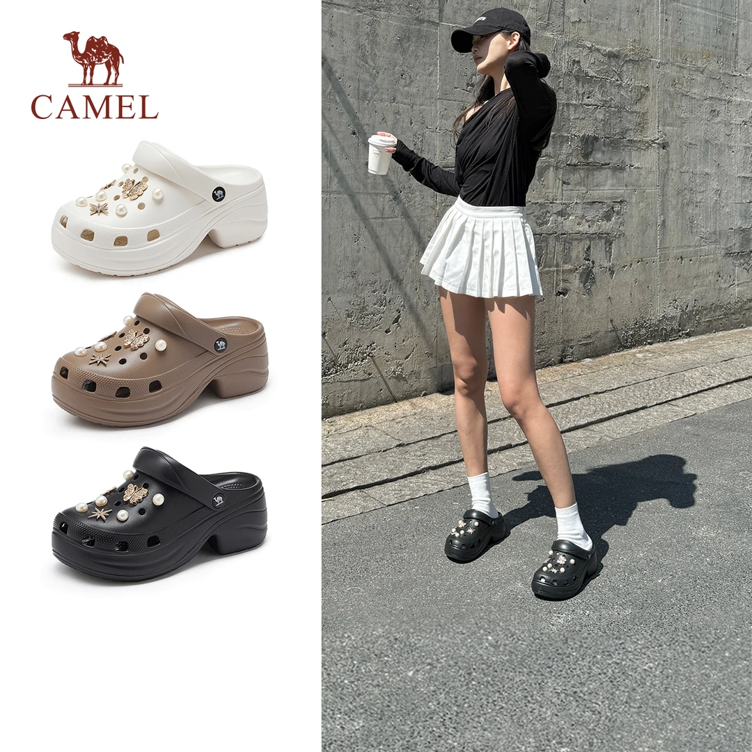 骆驼女鞋2025夏季新洞洞鞋女百搭沙滩鞋防滑透气厚底休闲凉鞋女