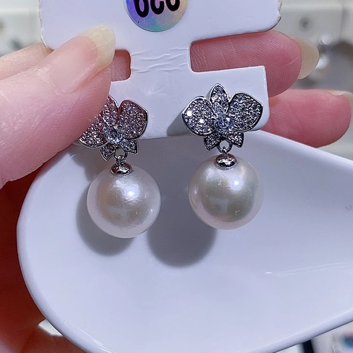 耳饰淡水珍珠银S925镶嵌12+A