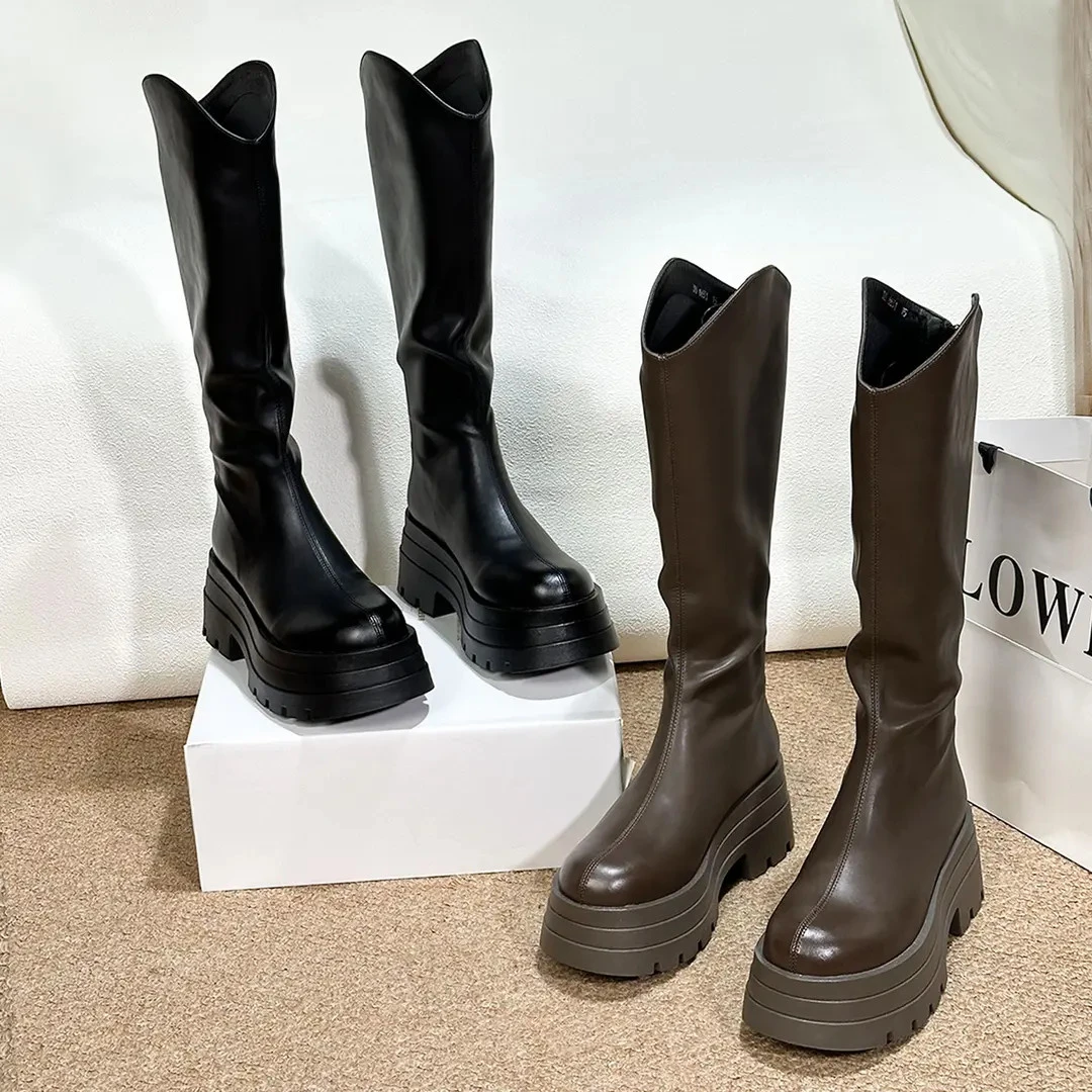 欧若风长筒靴女2025新款厚底粗腿显瘦高筒靴子小个子长靴 8831