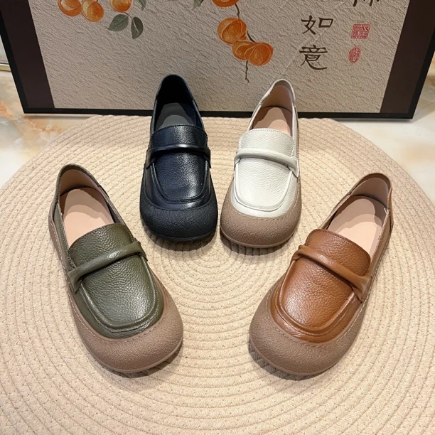 X132818手工复古女新款厚底懒人一脚蹬乐福鞋舒适女单鞋休闲百搭