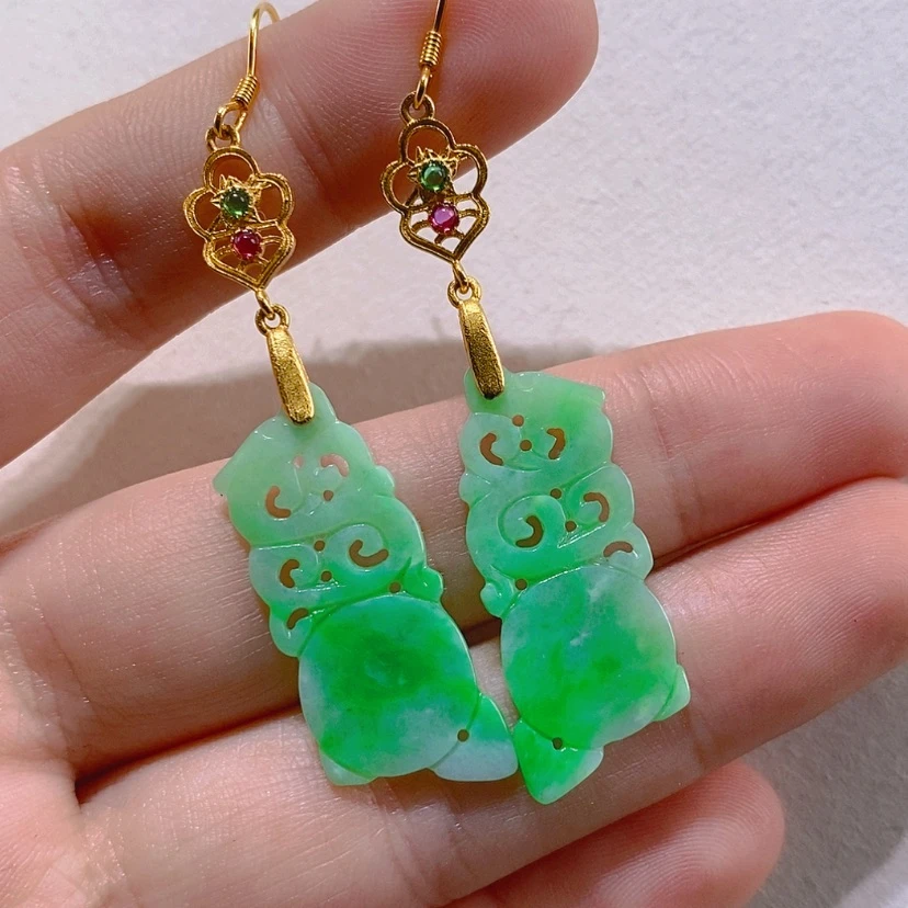 【闪购商品】银S925镀金镶嵌翡翠耳饰
