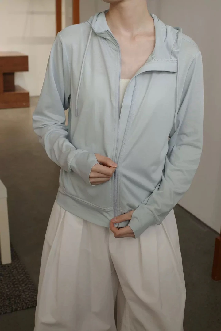 《5.17-18大上新》宽松连帽拉链头颈面一体防晒短外套 00872