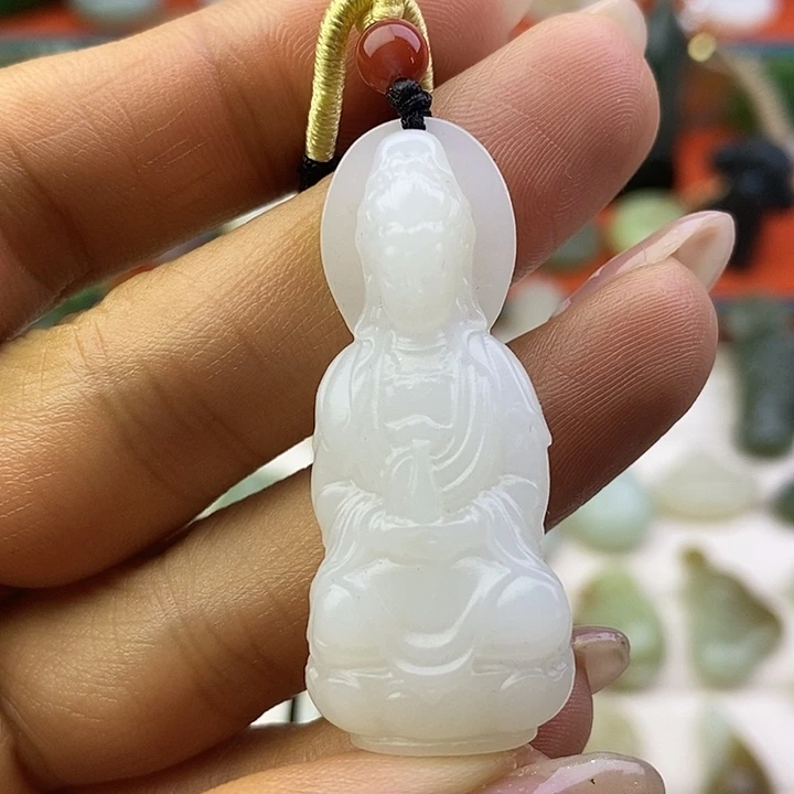 和田玉未镶嵌颈饰白玉观音吊坠