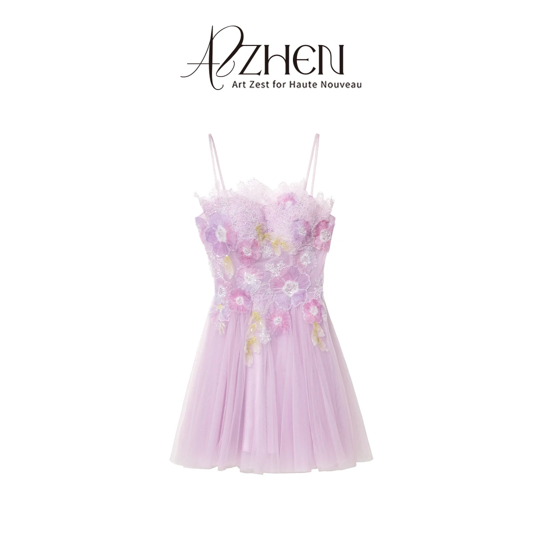 AZZHEN【凯丽公主】彩色花卉蕾丝网纱吊带裙AZ5BSL10-00