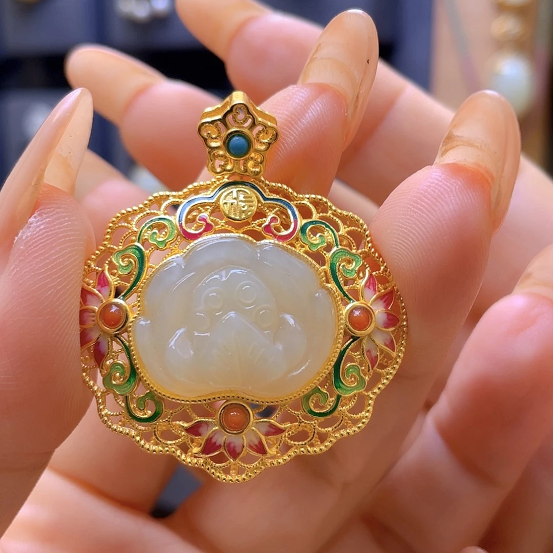 和田玉银S925镀金镶嵌颈饰