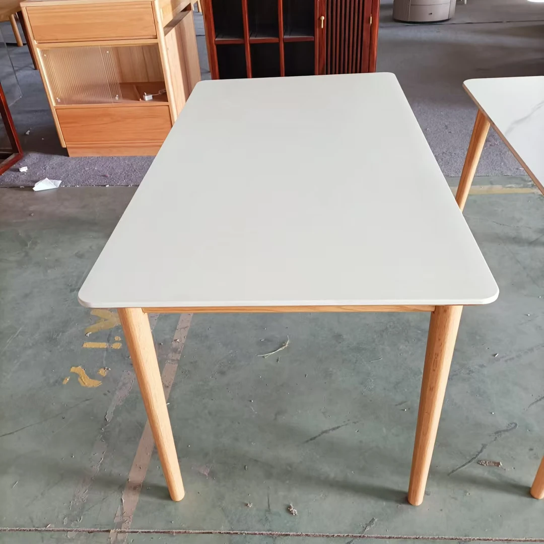 1500*800*760MM微瑕红橡木象牙白岩板餐桌饭桌客厅家用北欧