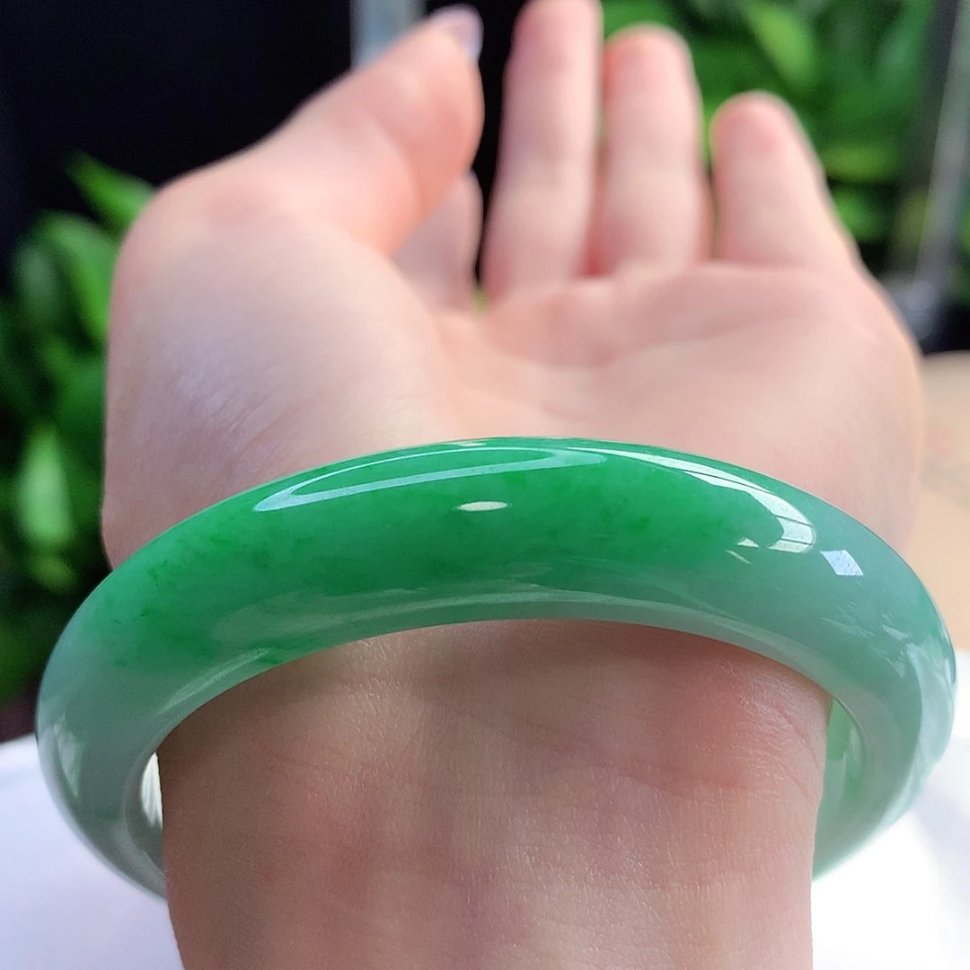 未镶嵌手镯翡翠天然A货翡翠56-57浓阳辣绿 养眼养心2号