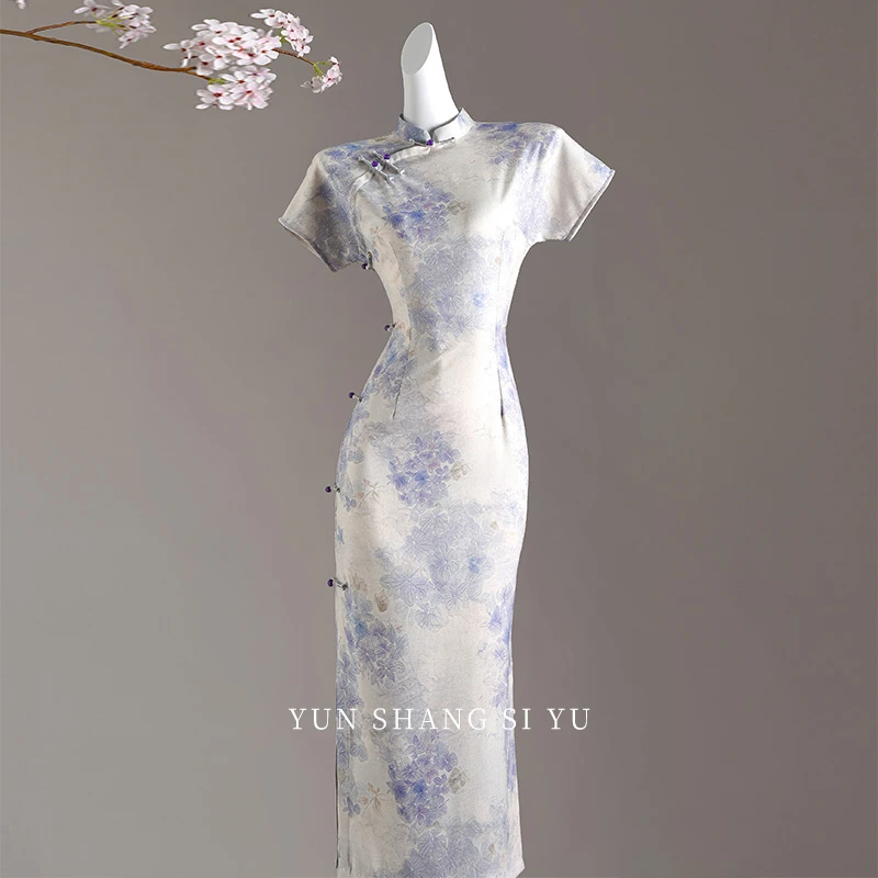新中式国风显瘦气质提花旗袍连衣裙女春夏晕染长裙夏季复古日常