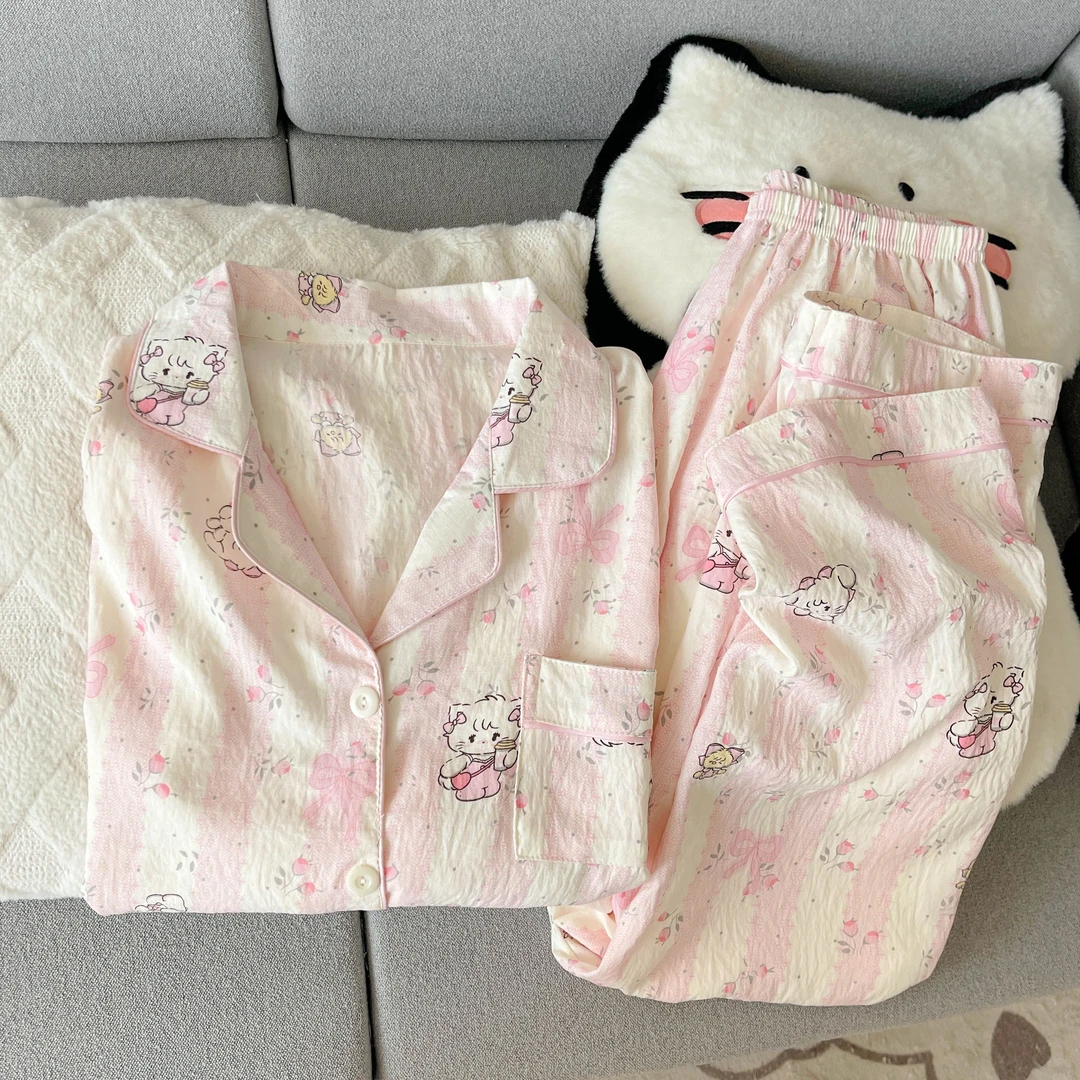 舒适云朵棉睡衣女秋季新款长袖开衫卡通甜美可爱可外穿家居服套装